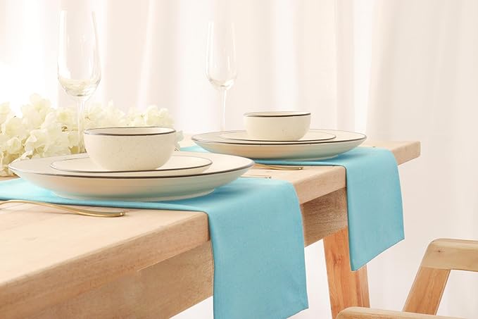 PurpleEssences Set of 12 Cloth Dinner Napkins 100% Cotton 18x18 Inch - Soft Durable Washable - Ideal for Farmhouse Party Fall Thanksgiving - Perfect Everyday Use Table Linen - Aqua Blue