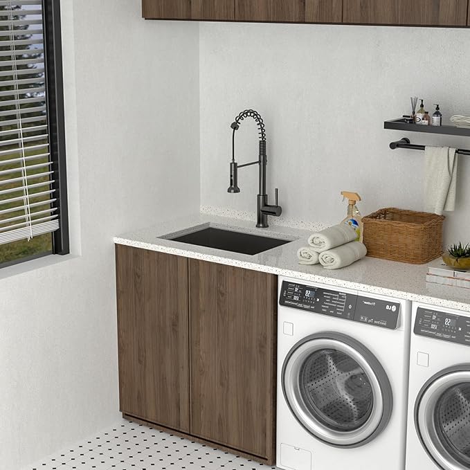 Lordear 23 Black Laundry Sink Stainless Steel 23" x 18" x 13" Undermount Sink Single Bowl 16 Gauge 13 Inch Deep Laundry Room Utility Sinks Handmade Under Counter Kitchen Basin Gunmetal Black