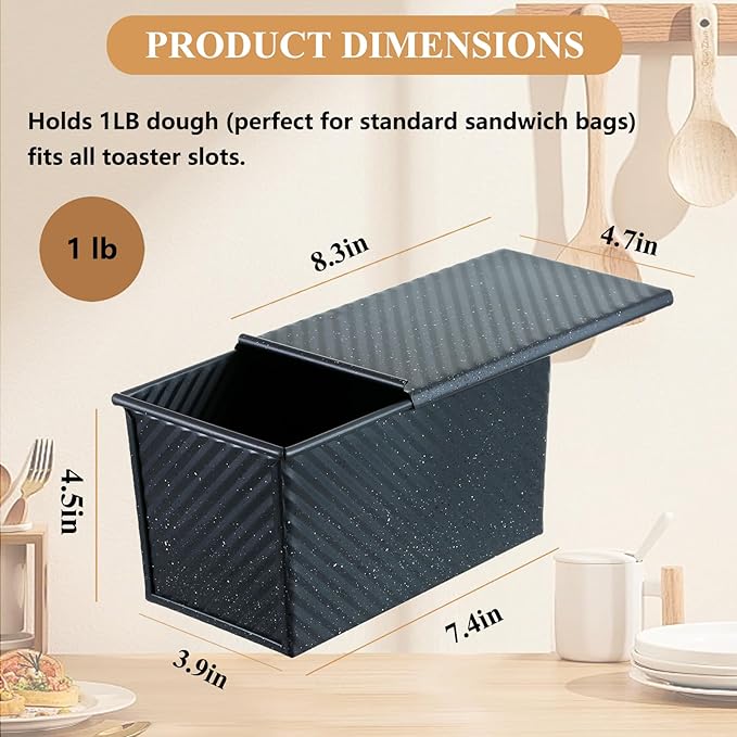 SS&CC Pullman Loaf Pan with Lid, 1LB Carbon Steel Nonstick Bread Baking Pan - Heavy Duty Loaf Pans for Homemade, Sourdough & Sandwich Bread, Bread Loaf Pan with Cover
