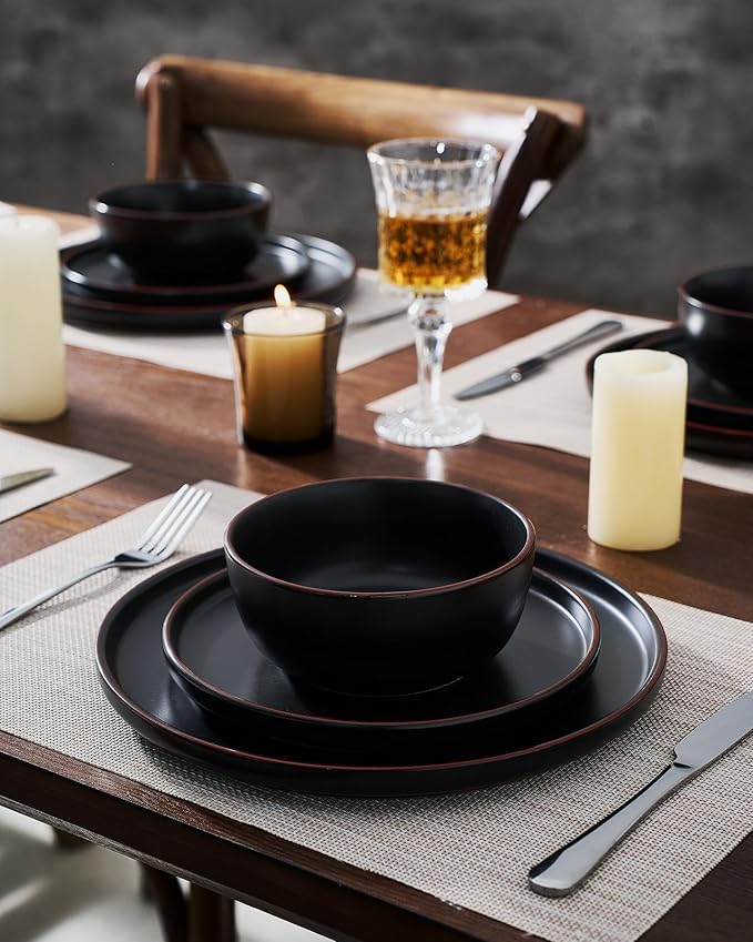 Famiware Mercury Plates and Bowls Sets, 12 Pieces Stoneware Dinnerware Sets, Dishes Set for 4, Microwave and Dishwasher Safe, Multi-color