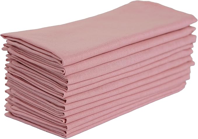 Solid Color Polyester Linen Blended Thin Dinner Cloth Napkins - Set of 12 (40 x 40 cm) - for Wedding Parties Events & Home Use (Blush)