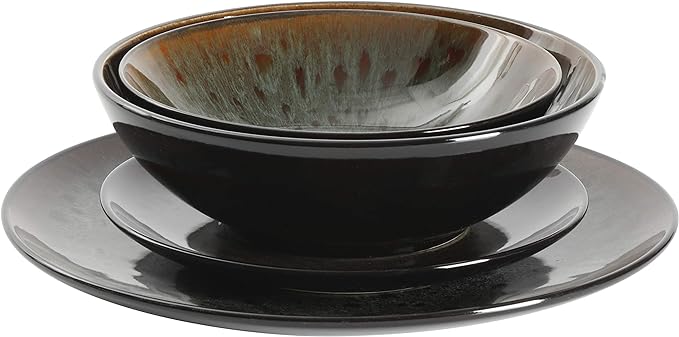 Gibson Elite Kyoto Double Bowl Dinnerware Set, Service for 4 (16pcs), Teal