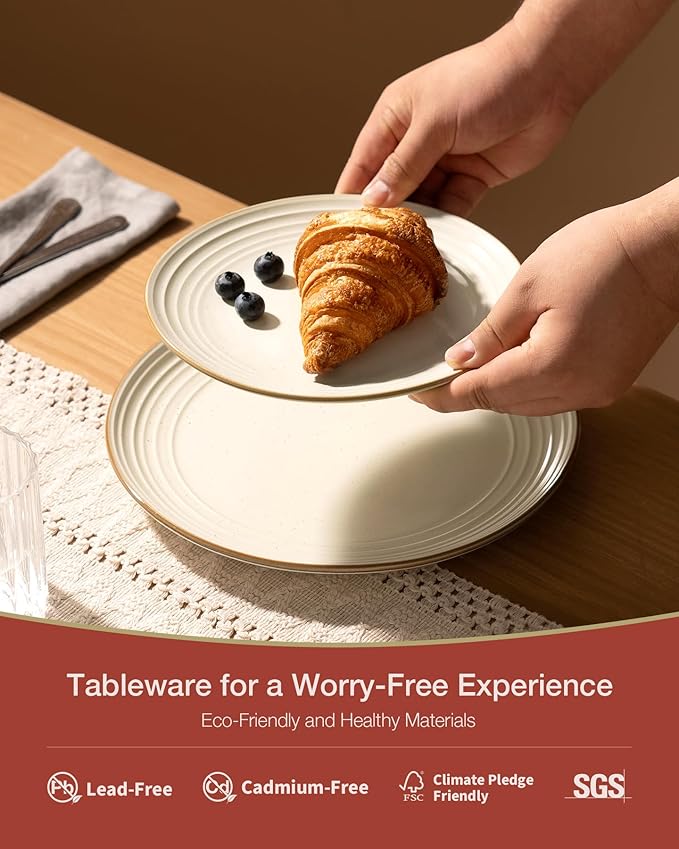 Famiware Jupiter Dinnerware Set, Plates and Bowls Dish Sets for 4 (12 Pieces), Microwave and Dishwasher Safe Stoneware Speckled Tableware, Chip and Scratch Resistant, Vanilla White