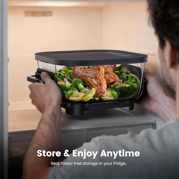 Kismile Air Fryer, 4-in-1 Portable Glass Air Fryer Cooking System, 4.5QT & 1.8QT Glass AirFryer Containers with Storage Lids, Air Fry, Grill, Bake, Roast, Microwave, Freezer & Dishwasher Safe, 1550W