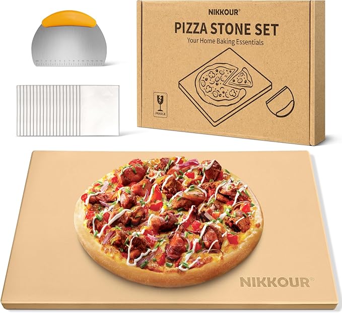 22 Inch Extra Large Rectangular Pizza Stone for Oven & Grill, Cordierite Baking Stone for Pizza Bread, Thermal Shock Resistant, Cooking Stone with Stainless Steel Cutter & 20 PCS Parchment Papers