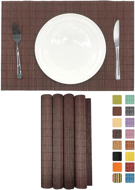 ANDSTAR Set of 4 Pcs Bamboo Placemats Natural Anti-Slip Bamboo Placemats Washable Heat-Resistant Table Mats for Dining Room and Kitchen（Chocolate）