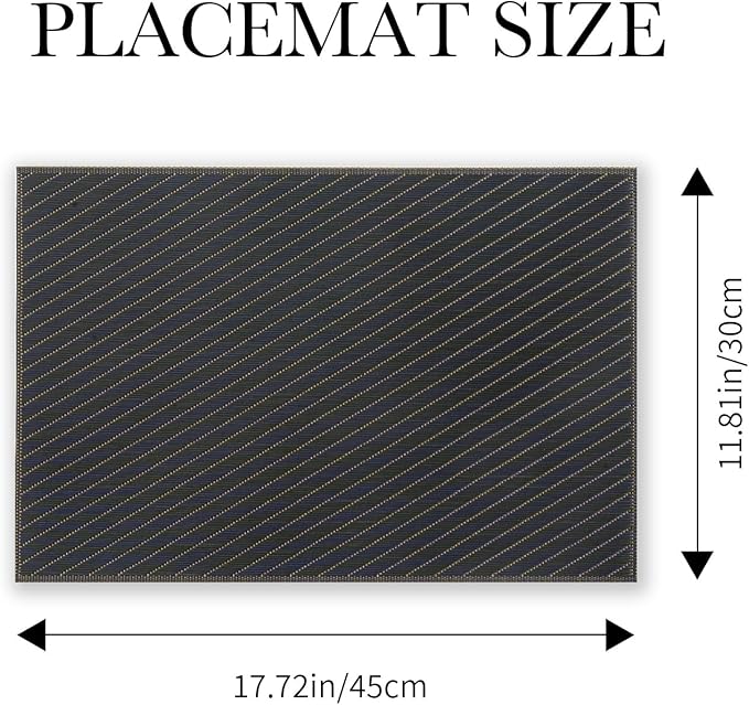 BACKTOEDEN Placemats Set of 8 Heat Resistant Washable Wipeable Placemat Woven Non-Slip Foldable Vinyl/Plastic Place Mats Indoor/Outdoor Mat Kitchen Dining Table Pad, Black Twill