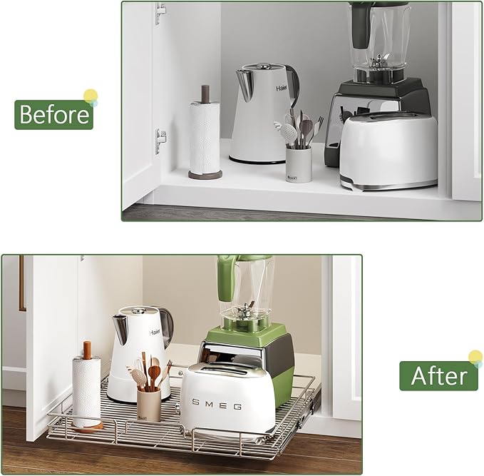 Pull Out Cabinet Organizer 30" W x 21½" D, Heavy Duty Cabinet Pull Out Shelves, Slide Out Drawers Organization for Kitchen Cabinets Bathroom