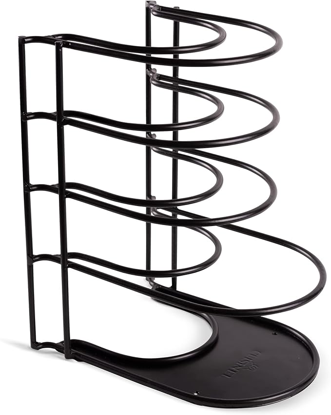 Cuisinel Pots and Pans Organizer Rack - Heavy Duty 60-LBS Capacity - 6mm Thick - Made in India - Matte-Black 12.2"-Tall 5-Tier Space-Saving Kitchen Storage for Cast Iron Cookware, Skillet, Dish, Plate