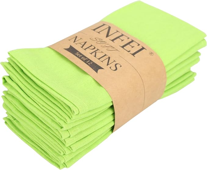 Solid Color Blended Thin Dinner Cloth Napkins - Set of 12 (40 x 40 cm) - for Events & Home Use (Green)