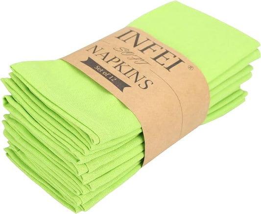 Solid Color Blended Thin Dinner Cloth Napkins - Set of 12 (40 x 40 cm) - for Events & Home Use (Green)
