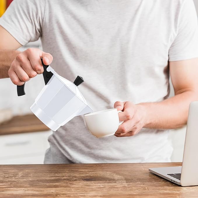 Coffee Pot 6 Cup Electric Espresso Coffee Maker Italian Moka Maker 300ml Portable Aluminum Espresso Machine Cafetera Moka Pot with Detachable Base, Gift for Home Travel(White)