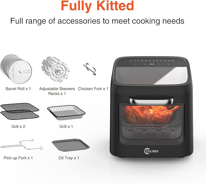 12L Air Fryer Toaster Oven Combo with 2 Viewing Windows, 12-IN-1 Multifunctional Digital Large Air Fryer with Rotisserie & Dehydrator, 8 Accessories Included, Black