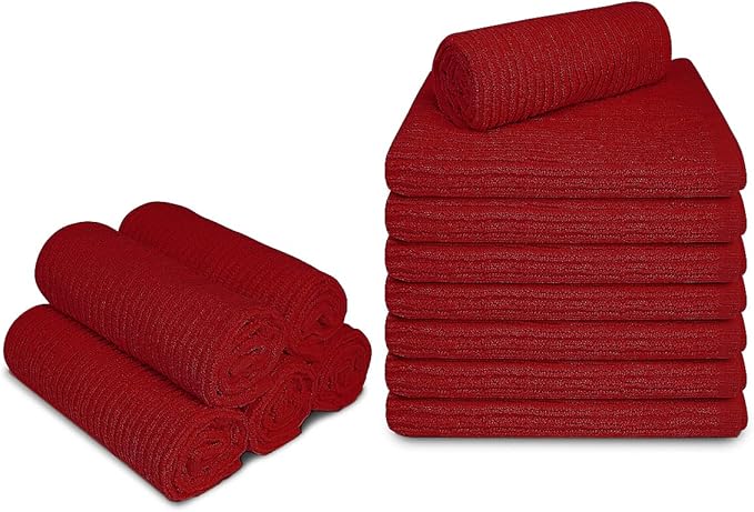 Softolle Bar Mop Towels, Pack of 12-16x19 Inches - 100% Cotton Super Absorbent Towels, Multi-Purpose for Home and Bar Cleaning (Red)