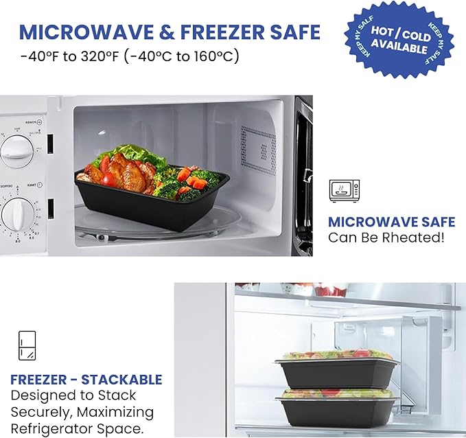 38oz 50 Pack Meal Prep Containers Reusable, Disposable Food Containers with Lids BPA Free, Microwave/Dishwasher/Freezer Safe To Go Containers for Thanksgiving