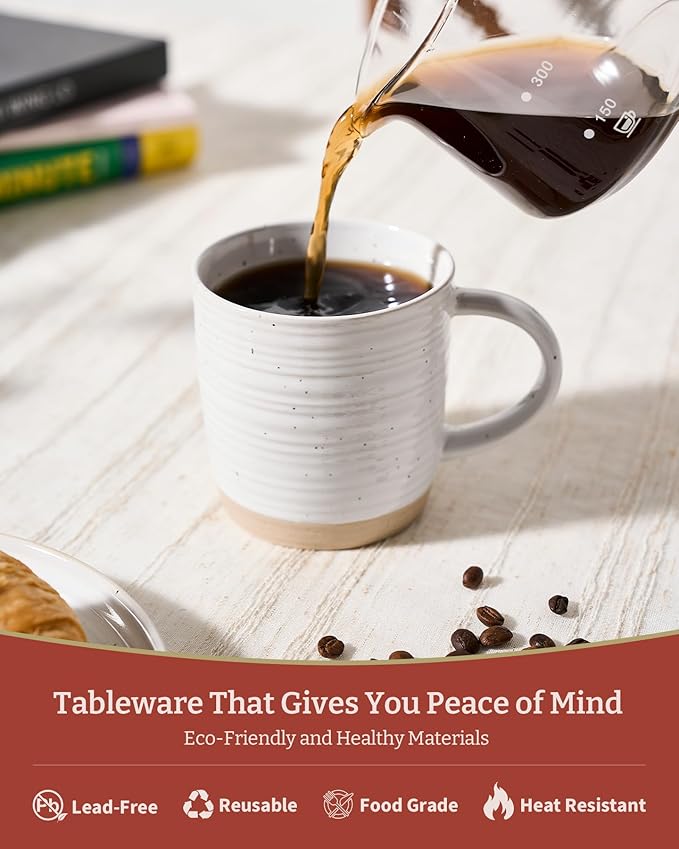 famiware Coffee Mugs Set of 6, 13 oz Mug Set, Ceramic Cup Set with Handle for Coffee, Tea, Cocoa, Milk, Constellation Series, White