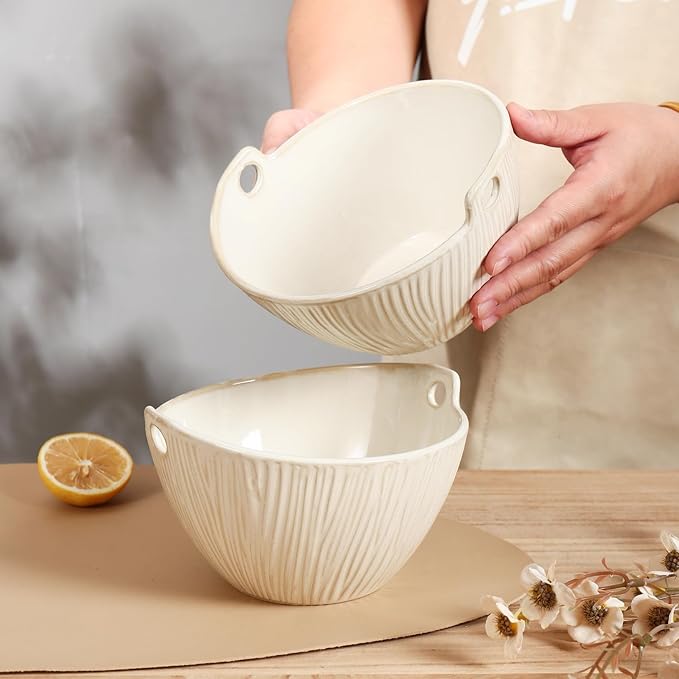 Ceramic Ramen Bowl with Chopsticks,6.7 Inch Noodle Bowls,Pho Bowls and Spoons Set,Japanese Bowl for Pho,Udon,Soba,Noodle,Microwave Safe,Set of 2 (Retro White)