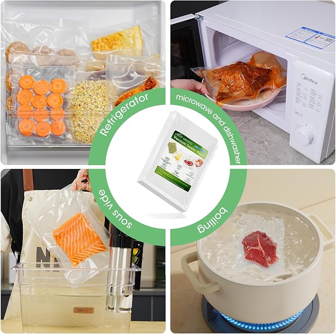 L'ELEF MISTICO Precut Vacuum Sealer Bags for Food, 100 Gallon 11" x 16" BPA Free Food Saver, Vacuum Storage for Sous Vide and Freezer