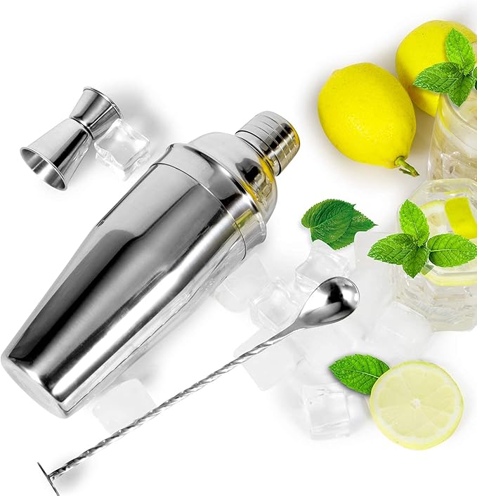 WPHUAW 24oz Cocktail Shaker Bar Set-Professional Margarita Mixer Drink Shaker and Measuring Jigger & Mixing Spoon Set-Professional Stainless Steel Bar Tools Built-in Bartender Strainer for Martini Kit