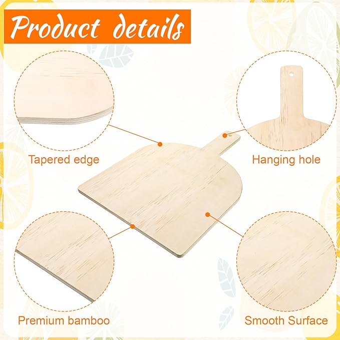 4 Pcs Wooden Pizza Peel 12 Inch, Large Wooden Pizza Spatula Paddle with Wood Handle, Natural Cutting Board Pie Platters for Restaurant Baking Homemade Bread Cutting Fruit Vegetables Cheese