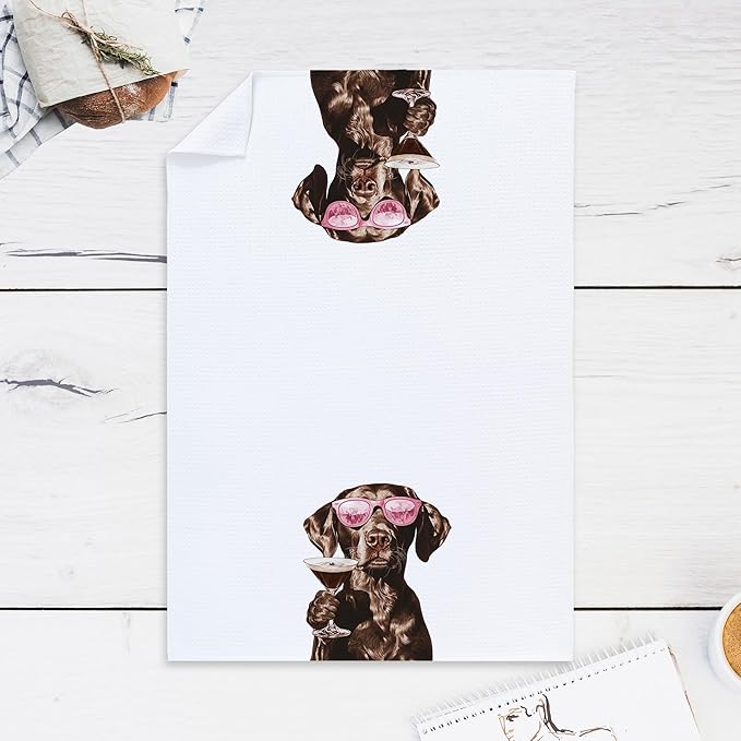 Cabana Bro Funny Chocolate Labrador Retriever Kitchen Towels, Chocolate Lab Gifts Dish Tea Hand Towels for Kitchen Bar Cart Decor, Gifts for Cocktail Lovers, Bar Towel for Bartender, 16x24 Inches