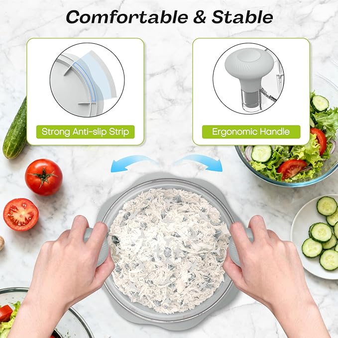 10'' Pro Chicken Shredder Tool Twist Large for Kitchen, BPA-Free Food-Safe Meat Grinder, Visible Chicken Breast Meat Shredder with Strong Anti-Slip Bottom & Ergonomic Handle, Gray