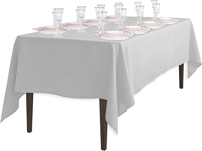 LTC LINENS Tablecloth 90 x 156-Inch Rectangular Polyester Tablecloth with Rounded Corners, Silver, (90156-010115)