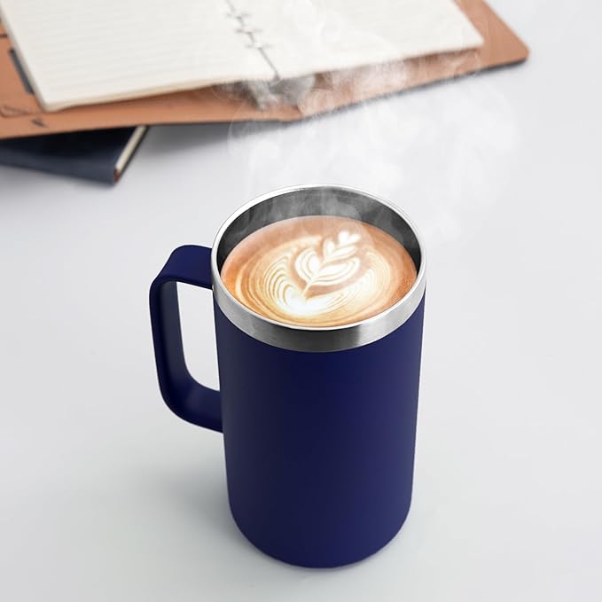 DOMICARE 24oz Mug with Handle and Lid, Stainless Steel Coffee Mug, Travel Mug with Handle, Double Wall Vacuum Coffee Tumbler, Reusable Insulated Cup, Navy, Pack 4