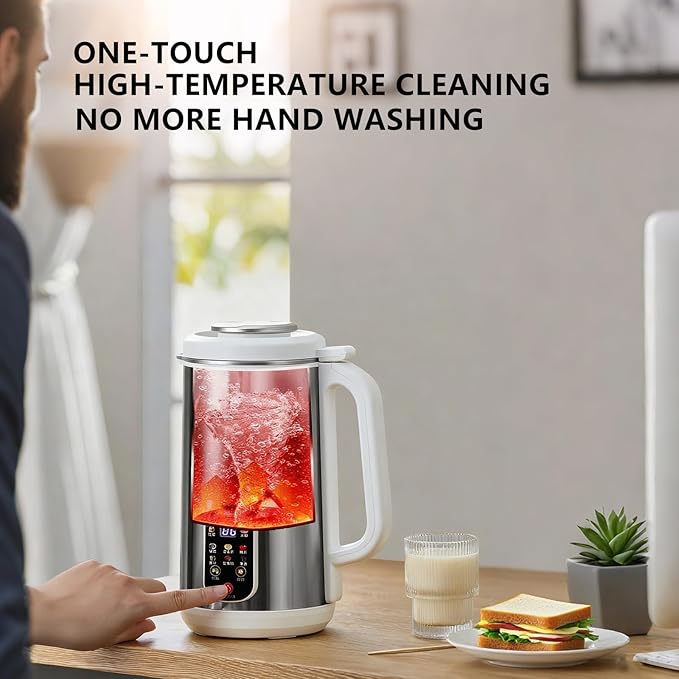 8 in 1 Nut Milk Maker Machine, Stainless Steel Automatic Nut Milk Maker, Delay Start & Keep Warm & Boil Water & Low Noise & Self-Clean, Soy Milk Maker for Almond, Oat, Juice, Coconut