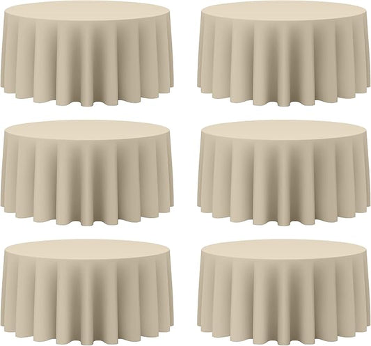 BRILLMAX 6 Pack Beige Round Tablecloths 132 Inch - Circle Bulk Linen Polyester Fabric Washable Table Cloth Cover for Wedding Reception Banquet Birthday Party Buffet Restaurant