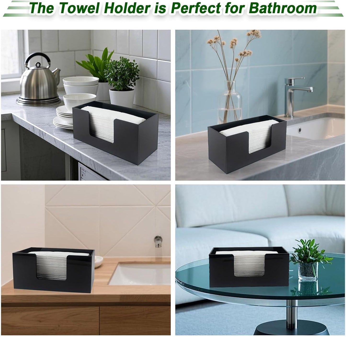 4Pack Paper Towel Holder Countertop, Acrylic Bathroom Paper Towel Holder, Black Napkin Holder for Kitchen, Countertop Multifold Z-fold C-fold,Trifold Paper Hand Towel Dispenser for Bathroom Toilet (4)