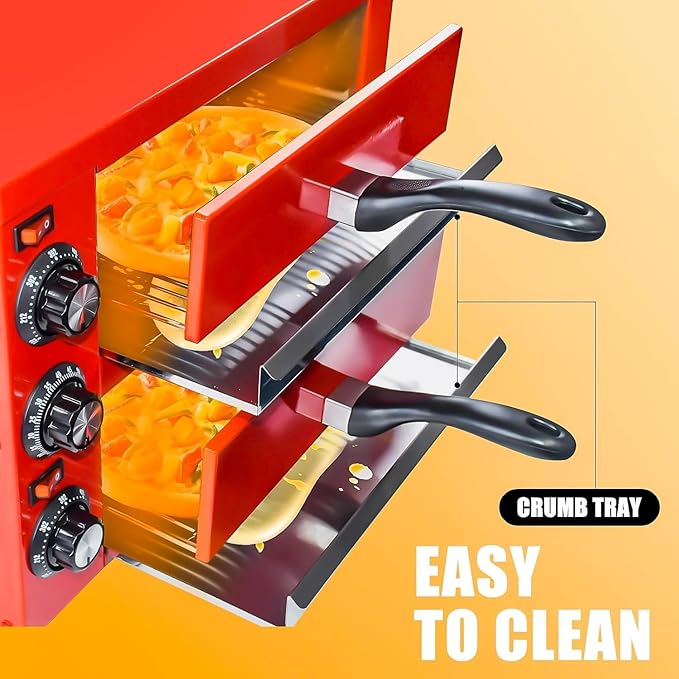 YOOKTEN Commercial Electric Pizza Oven, 12""Indoor Pizza Oven 2-Layers Countertop Stainless Steel Pizza Maker with 60 Minutes Timer for Restaurant Home, Red, Silver