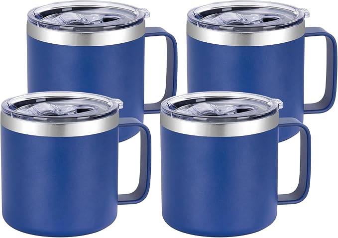 VEGOND 14 oz Insulated Coffee Mug Bulk with Handle, Stainless Steel Travel Coffee Mug with Lid, Double Wall Vacuum Metal Coffee Cup, Coffee Tumbler Powder Coated, Navy Blue 4 Pack