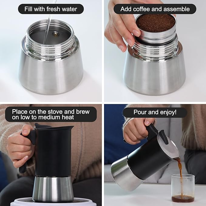 Sivaphe Stainless Steel Stovetop Espresso Brewer 6 Cup Induction Mocha Pot Cuban Coffee Maker Italian 10 fl.oz máquina de café expreso