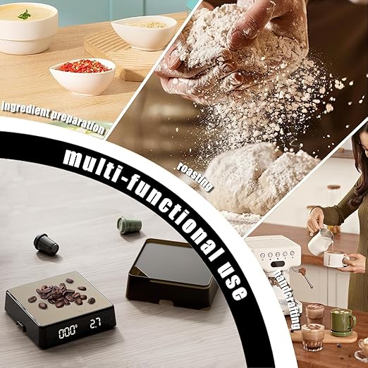 Coffee Scale PRO - 0.1g Precision Digital Rechargeable Espresso Scale with Timer, LED Hidden Screen, Portable Compact for Coffee Beans, Grounds, Baking & Food, Spill-Free Notched Lid for Easy Pouring