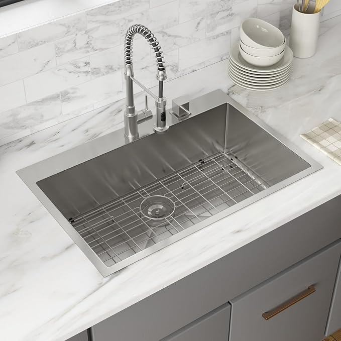 33 Inch Drop In Kitchen Sink - 33x22 Inch Stainless Steel Kitchen Sink Workstation 16 Gauge Single Bowl Deep Basin