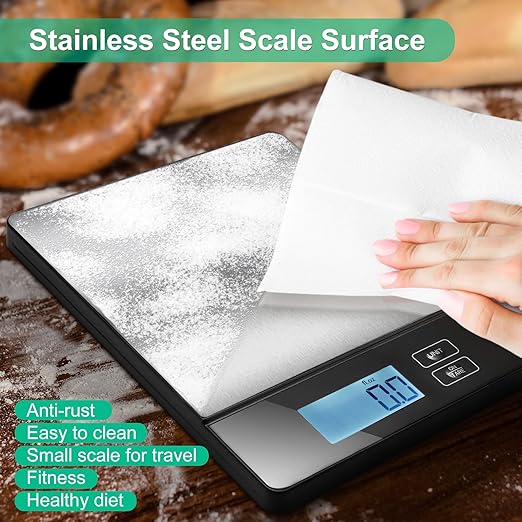 URAMAZ Smart Food Scales for Kitchen, Stainless Steel Digital Food Scale Grams and Ounces with Nutritional Calculator App, Food Weight Scale for Weight Loss, Calorie, Diet, Meal Prep 0.1oz / 11lb