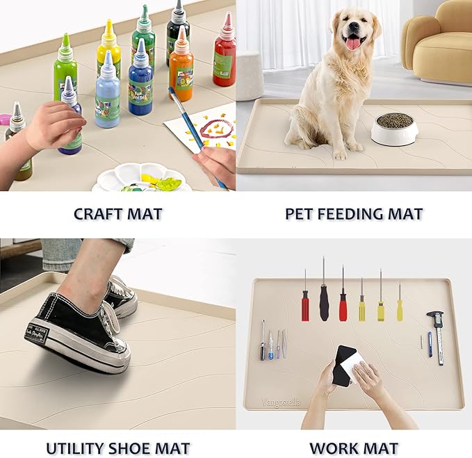 Heavy Duty Silicone Under Sink Mats for Kitchen Waterproof 34" x 19", Extra Thick Under Sink Rubber Mat Drip Tray, Raised Edge Under Sink Liner,Prevent Drips, Leaks, Spills,Taupe