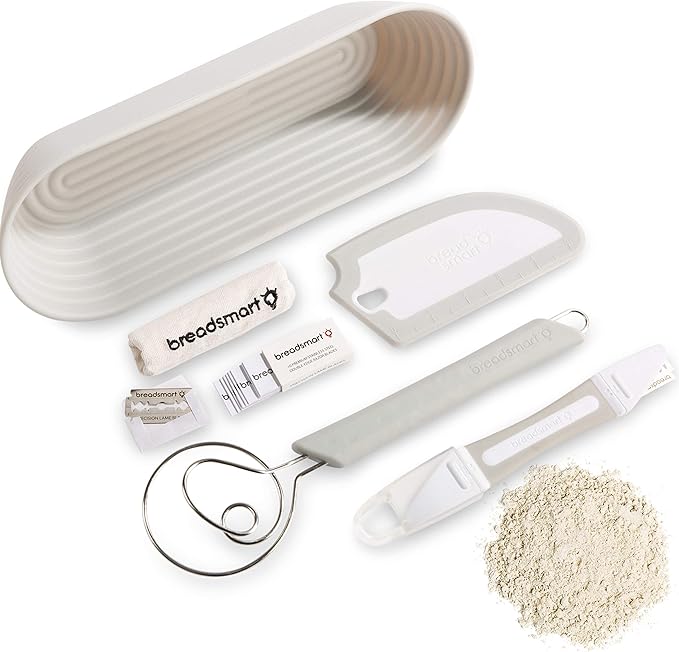 Breadsmart Artisan Bread Making Kit - 5PC Sourdough Bread Baking Supplies Set - Lame, Scraper, Whisk, Banneton Bread Proofing Basket & Cotton Liner