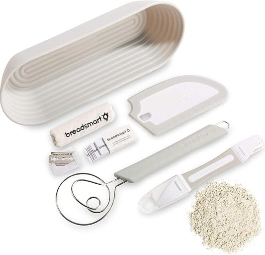 Breadsmart Artisan Bread Making Kit - 5PC Sourdough Bread Baking Supplies Set - Lame, Scraper, Whisk, Banneton Bread Proofing Basket & Cotton Liner