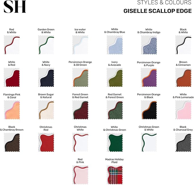 Solino Home Linen Scallop Cloth Napkins Set of 4-100% Pure Linen White and Chambray Indigo Dinner Napkins 20 Inch for Fall, Autumn - Giselle Scallop Edge, Handcrafted and Machine Washable