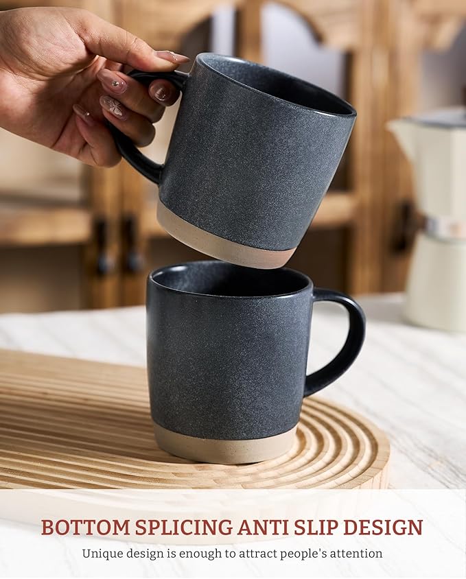 famiware Coffee Mugs Set of 4, Milkyway 13 oz Mug Set, Ceramic Cup Set with Handle for Coffee, Tea, Cocoa, Milk, Matte Dark Charcoal