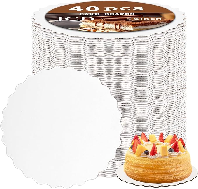 JCD 6" White Wave Cake Boards Round,Wave Cake Plate,Disposable Cake Circle Base Boards Cake Cardboard Pizza Plate Platter 6 inch,Pack of 40（Thinner But Stronger(White Wave, 6inch/40Pcs)