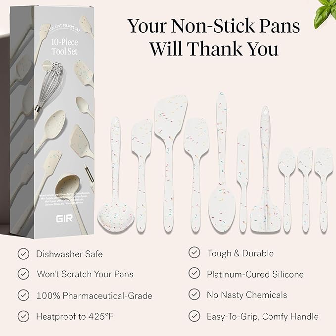 GIR: Get It Right 10-Piece Silicone Ultimate Kitchen Utensil Set – Spatulas, Ladle, Flip, Spoons, Whisk, Peeler & Spoonula – Nonstick, Non-Toxic, Heat-Resistant – Sprinkles