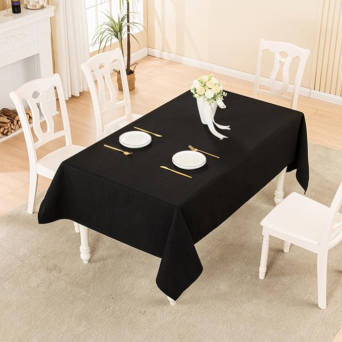 BALCONY & FALCON Rectangle Tablecloth 57" x 85" Washable Wrinkle Resistant and Water Proof Table cloth, Decorative Linen Fabric Tablecloths for Dining, Parties, Kitchen, Wedding and Outdoor Use, Black
