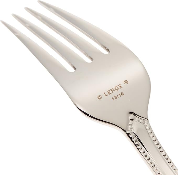 Lenox Silverware Set For 12, French Perle 65-Piece Flatware Set with Serving Utensils, Service For 12, Elegant 18/10 Stainless Steel Utensils with Beading, Knives Spoons & Forks (Silver, 65 Piece)