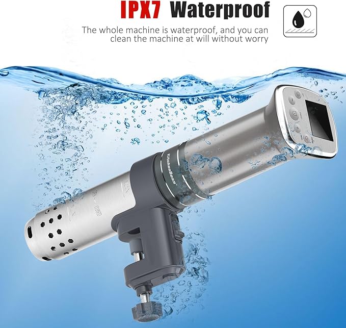 KitchenBoss Sous Vide Cooker Machine: Ultra-Quiet Built-in TFT Recipes IPX7 Waterproof circulator cooker Brushless DC motor 1100 Watts Immersion Circulator Sous-vide Cooking Machine G321, Silver