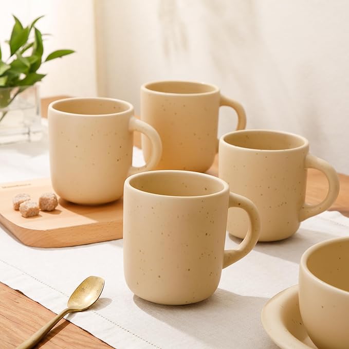 Bloomhouse - Two Time Oprah's Favorite Things Winner - Corsica Clay 4-Piece Mug Set – Cappuccino Cream Stoneware Coffee & Tea Cups, Durable Ceramic Drinkware