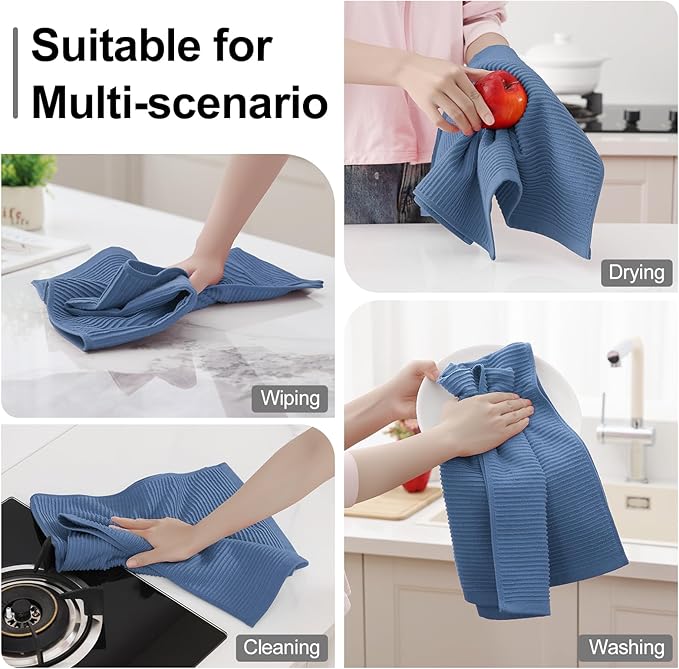Homaxy Premium Kitchen Towels (18"x 28", 8 Pack), Large 100% Cotton Kitchen Hand Towels, Ultra Absorbent Ribbed Terry Tea Towels Set with Hanging Loop, Navy Blue