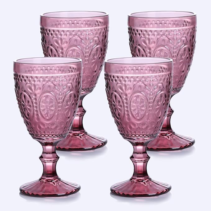 Purple Wine Glasses set of 4, Purple Goblets, Vintage Drinking Glassware, Colored Glassware Set for Party, Home & Wedding